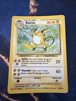 Pokemon TCG Raichu Base Set Holo Card 14/102 Unlimited Rare MP - Image 1