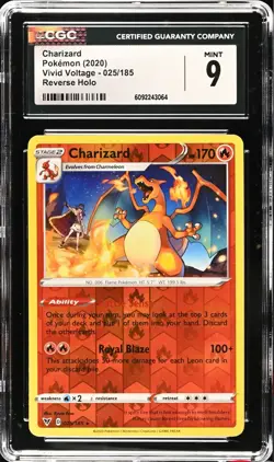 CGC 9 MINT Charizard 025/185 Vivid Voltage Reverse Holo Rare 2020 Pokemon - Image 1