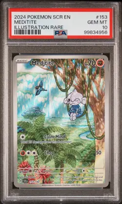 2024 POKEMON SCR EN-STELLAR CROWN ILLUSTRATION RARE #153 MEDITITE PSA 10 - Image 1