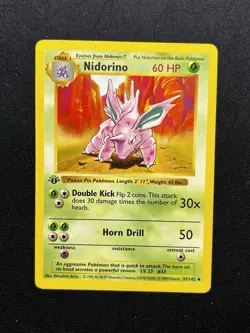 1999 Pokemon NIDORINO Base Set 1ST EDITION Shadowless Non Holo Card 37/102 WotC - Image 1