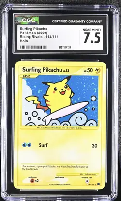 CGC 7.5 Surfing Pikachu 2009 Rising Rivals 114/111 Holo Pokemon Card - Image 1