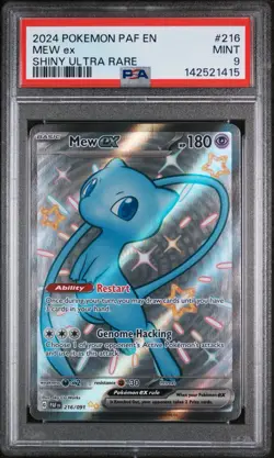 Pokemon Mew EX TCG Full Art Shiny Ultra Rare Card Paldean Fates 216/091 PSA 9 - Image 1