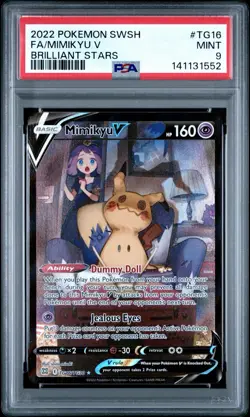 2022 POKEMON SWORD & SHIELD BRILLIANT STARS #TG16 FA FULL ART MIMIKYU V PSA 9 - Image 1