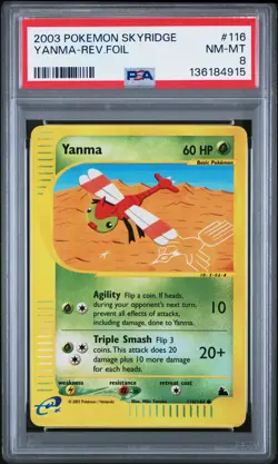 2003 POKEMON SKYRIDGE #116 YANMA-REVERSE FOIL PSA 8 - Image 1