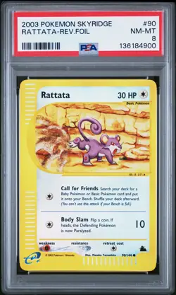 2003 POKEMON SKYRIDGE #90 RATTATA-REVERSE FOIL PSA 8 - Image 1