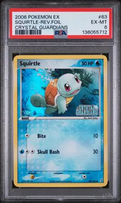 2006 POKEMON EX CRYSTAL GUARDIANS #63 SQUIRTLE-REVERSE FOIL PSA 6 - Image 1