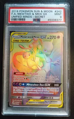 Pokemon Mewtwo & Mew GX PSA9 secret rare Graded card 242/236 unified Minds 2019 - Image 1