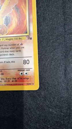 Pokemon Tcg Moltres Fossil Holo Card 12/62 Unlimited WOTC 1999 Vintage LP - Image 5
