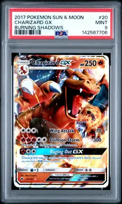 2017 POKEMON SUN & MOON BURNING SHADOWS #20 CHARIZARD GX PSA 9 - Image 1
