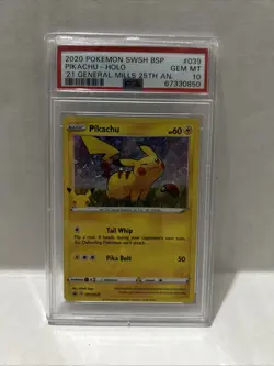PSA 10 Pokemon Pikachu 2020 General Mills 25th Anniversary Holo Promo SWSH039 - Image 1