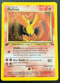 Moltres 12/62 Fossil Holo 1st Edition Pokemon Card - Image 1