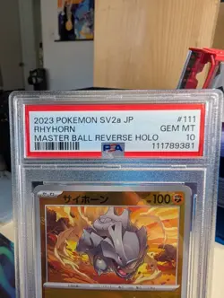 PSA 10 Rhyhorn (Master Ball Pattern) 111/165 Sv2a: Pokemon 151 Holo (Japanese) - Image 2