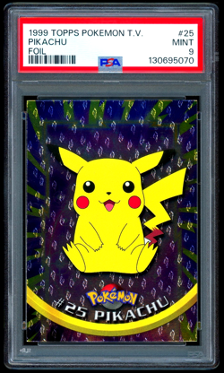 1999 Pokemon PIKACHU Topps TV Series 1 Black Logo TEXTURED FOIL Card #25 - PSA 9 - Image 1