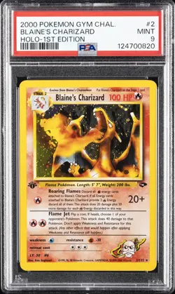 2000 POKEMON GYM CHALLENGE HOLO-1ST ED #2 BLAINE'S CHARIZARD PSA 9 - Image 1