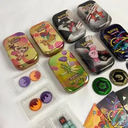 Pokemon TCG Mini Tins x7 + Stickers, Art Cards, Tokens & Dice (C2) CP#8709 - Image 2
