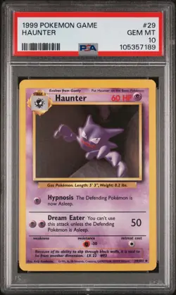 1999 POKEMON GAME #29 HAUNTER PSA 10 GEM BASE SET UNLIMITED - Image 1