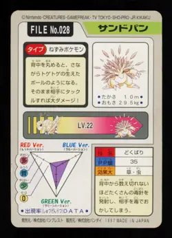 Pokemon Card Sandslash 028 28 Japanese Pocket Monsters Bandai Carddass LP 1997 - Image 2