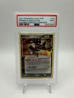 Pokemon TCG Greninja Gold Star SWSH144 Holo Promo Card PSA 9 DOUBLE HD SWIRL - Image 1