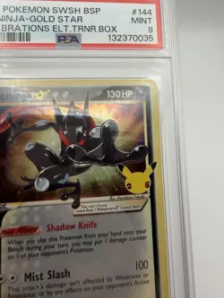 Pokemon TCG Greninja Gold Star SWSH144 Holo Promo Card PSA 9 DOUBLE HD SWIRL - Image 2