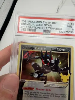 Pokemon TCG Greninja Gold Star SWSH144 Holo Promo Card PSA 9 DOUBLE HD SWIRL - Image 3