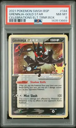 2021 POKEMON SWSH BLACK STAR PROMO #144 GRENINJA-GOLD STAR PSA 8 - Image 1