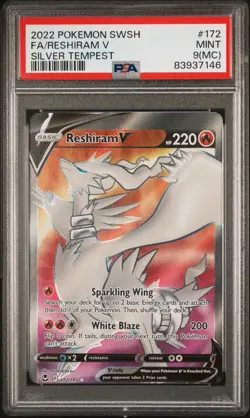 PSA 9 MC Reshiram V 172/195 MISCUT FULL ART Swsh Silver Tempest Pokemon Card - Image 1