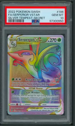 Pokemon SWSH Silver Tempest Serperior VSTAR Rainbow Secret Rare 196/195 PSA 10 - Image 1