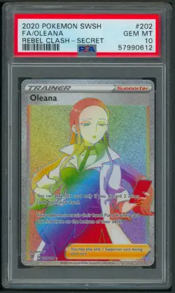 Pokemon SWSH Rebel Clash Oleana Rainbow Rare Secret 202/192 PSA 10 - Image 1