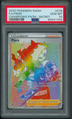 Pokemon SWSH Champion’s Path Piers Rainbow Rare Secret 078/073 PSA 10 - Image 1