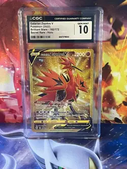 CGC 10 Galarian Zapdos V 182/172 Swsh09: Brilliant Stars Gold Pokemon TCG - Image 1