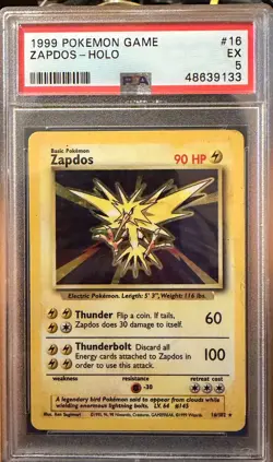 Zapdos 016/102 Base Set Holo WOTC Vintage Pokemon PSA 5 - Image 1
