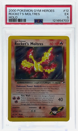 Pokemon Rocket's Moltres Gym Heroes Holo Rare 12/132 PSA 5 EX TCG - Image 1
