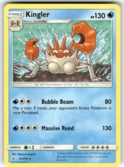 Kingler SM - Unbroken Bonds Rare Pokemon Near Mint or Better - Image 1