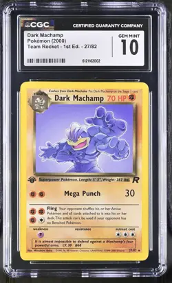 CGC 10 GEM MINT Dark Machamp Team Rocket 1st Edition 27/82 Pokemon Card - Image 1