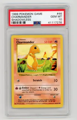 Pokemon Base Set 1999 Shadowless Charmander PSA 10 Gem Mint 46/102 - Image 1