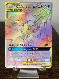 Moltres & Zapdos & Articuno GX NM Rainbow 69/68 Hidden Fates Pokemon Card - Image 1