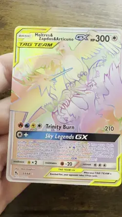 Moltres & Zapdos & Articuno GX NM Rainbow 69/68 Hidden Fates Pokemon Card - Image 2