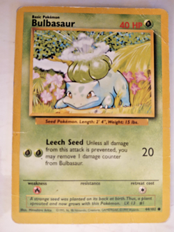 Pokemon TCG Bulbasaur Card 44/102 1999 Base Set MP - Image 1