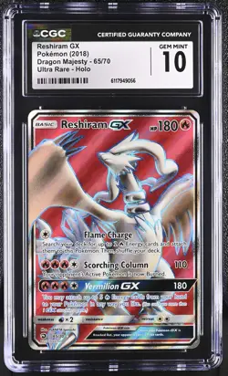 CGC 10 GEM MINT Reshiram GX Dragon Majesty 65/70 Ultra Rare Holo Pokemon Card - Image 1
