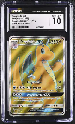 CGC 10 GEM MINT Dragonite GX Dragon Majesty 67/70 Ultra Rare Holo Pokemon Card - Image 1