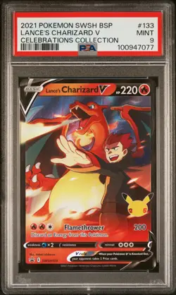 2021 Pokemon Black Star Promo Celebrations #133 Lance's Charizard V PSA MINT 9 - Image 1