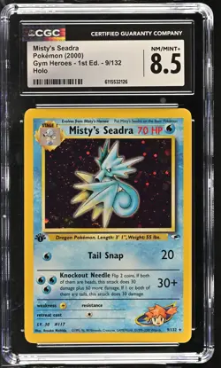 CGC 8.5 Misty's Seadra Gym Heroes 1st Edition 9/132 Holo Pokemon Card - Image 1