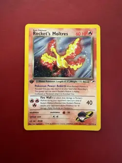 Rocket’s Moltres 12/132 1st Edition Holo Rare Gym Heroes Pokemon Card LP - Image 1