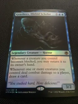 MAGIC THE GATHERING GRAZILAXX ILLITHID SCHOLAR #060 FORGOTTEN REALMS NM-MT FOIL - Image 1