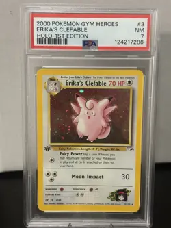 Pokemon TCG Erika's Clefable Gym Heroes Holo First Edition PSA 7 - Image 1