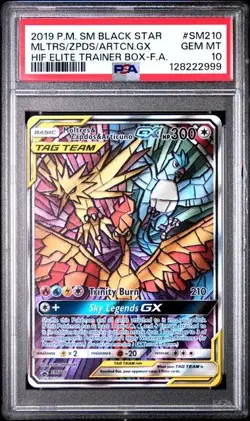 2019 Pokemon Hidden Fates Moltres Zapdos Articuno GX ETB Promo SM210 PSA 10 - Image 1