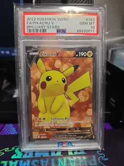 2022 POKEMON SWORD & SHIELD BRILLIANT STARS #157 FULL ART/PIKACHU V PSA 10 - Image 1