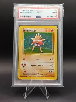Pokemon TCG Hitmonchan Holo unlimited Base Set 7/102 PSA 9 Mint - Image 1