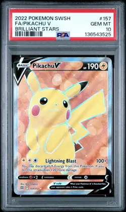 2022 POKEMON SWORD & SHIELD BRILLIANT STARS #157 FULL ART/PIKACHU V PSA 10 - Image 1
