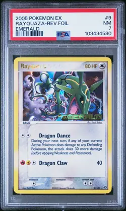 PSA 7 RAYQUAZA 9/106 | Stamped Reverse Holo Graded English Pokemon Card - Image 1